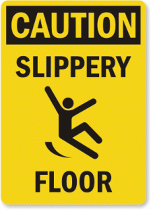 Warning slippery floor sign